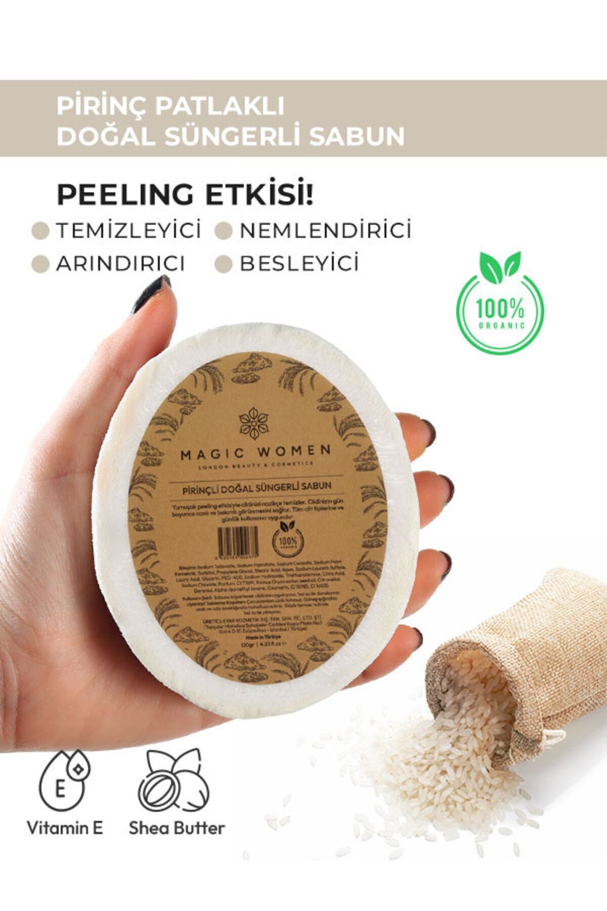 Magic Women Süngerli Doğal Sabun Pirinç Patlağı – 120 gr