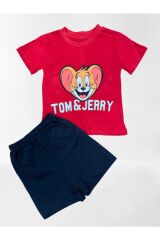 Erkek Çocuk Jerry Baskılı Short & T- Shirt 2’li Yazlık Takım Kırmızı Kırmızı 1 Yaş Erkek