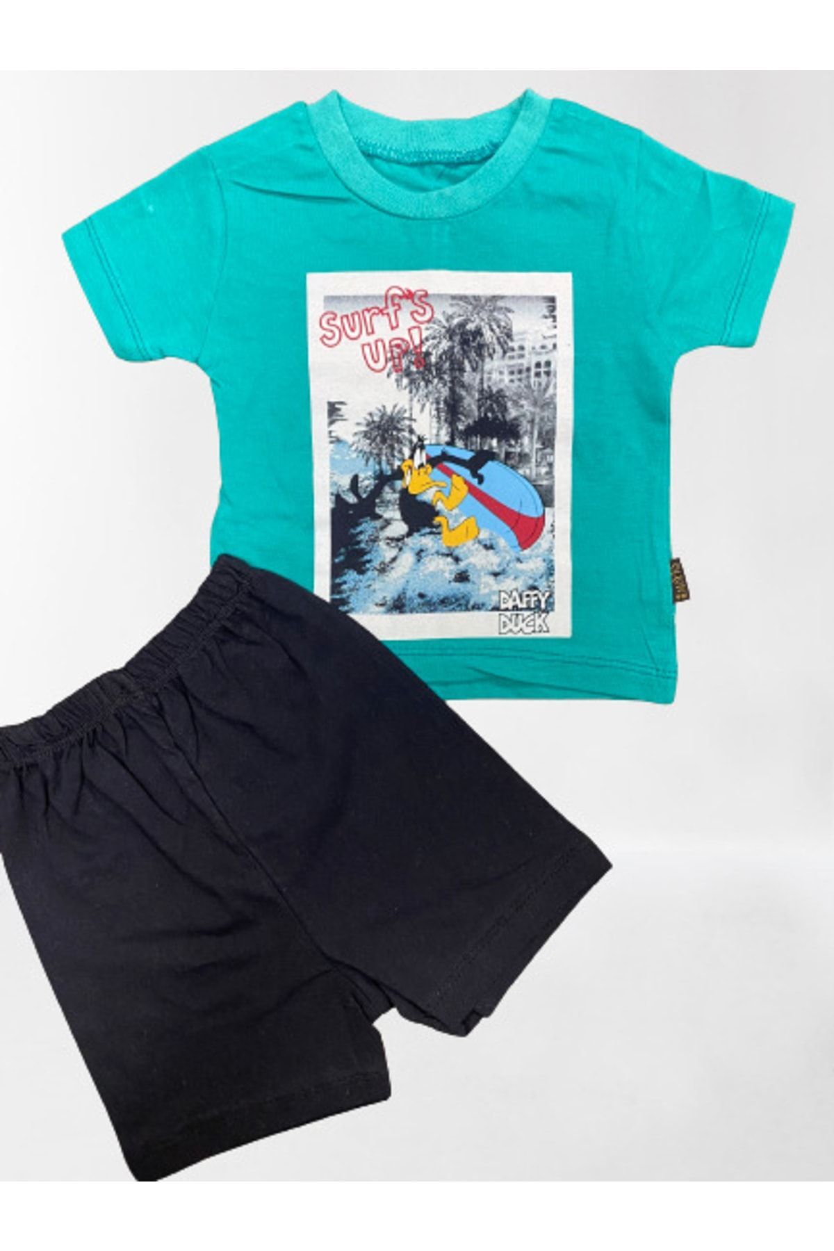 Erkek Çocuk Surf's Up Baskılı Short & T- Shirt 2’li Yazlık Takım-turkuaz TURKUAZ Yeni Doğan Erkek