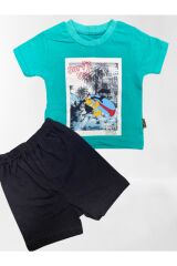 Erkek Çocuk Surf's Up Baskılı Short & T- Shirt 2’li Yazlık Takım-turkuaz TURKUAZ Yeni Doğan Erkek