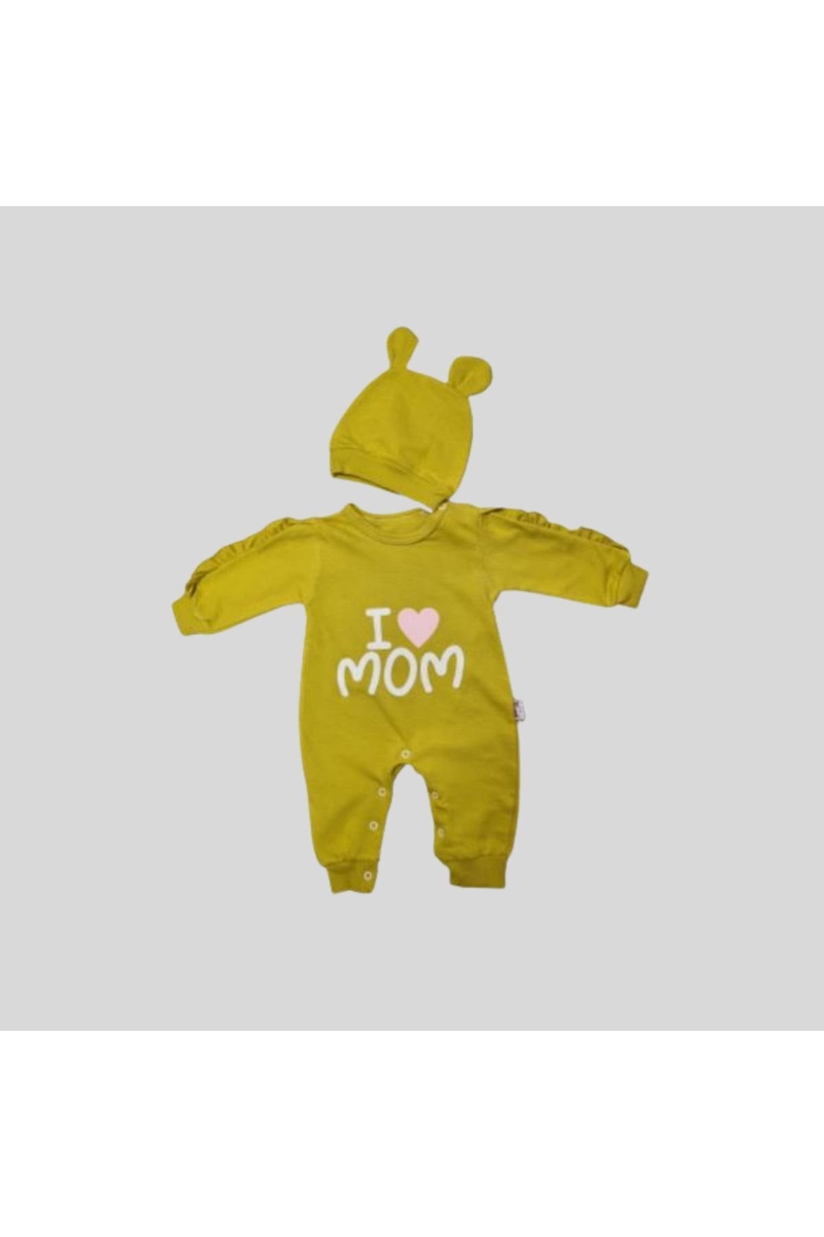 Kolları Fırfırlı I Love Mom Baskılı Zıbın 3 Ay - 6 Ay -9 Ay -12 Ay yağ yeşili 3 Ay Unisex